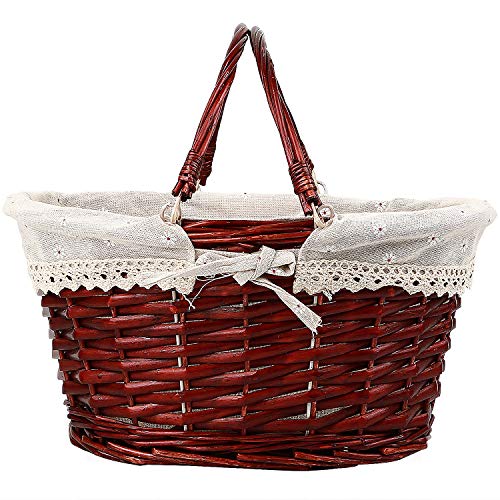 KINJOEK Wicker Woven Basket, Multipurpose Natural Willow Basket with Handle Premium Linen Cotton Cloth Lining for Storage and Decoration, Brown - Image 2