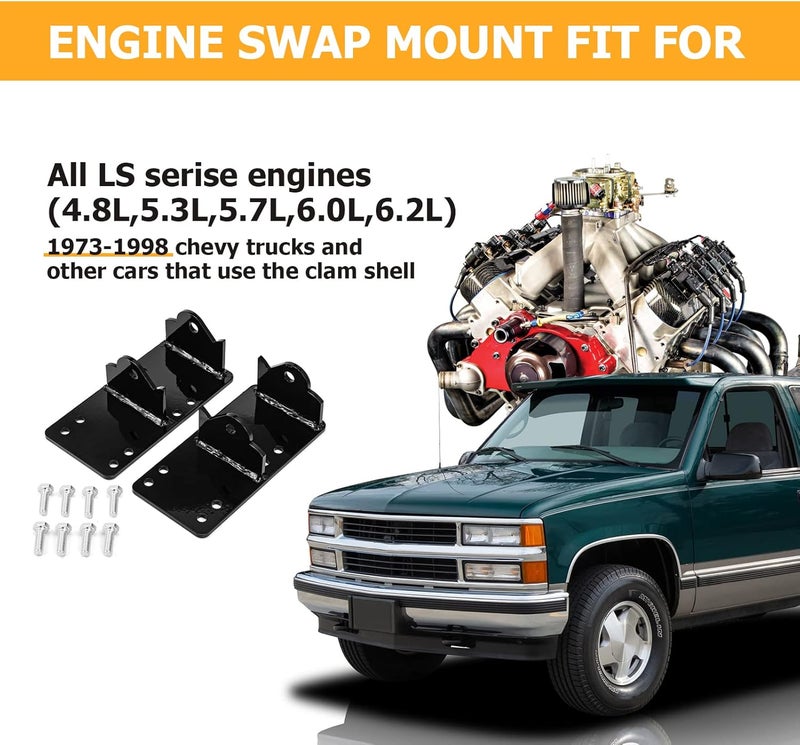 WeiSen LS LSX Engine Conversion Bracket for 73-98 Chevy GMC Truck with Clamshell Mount - Image 2