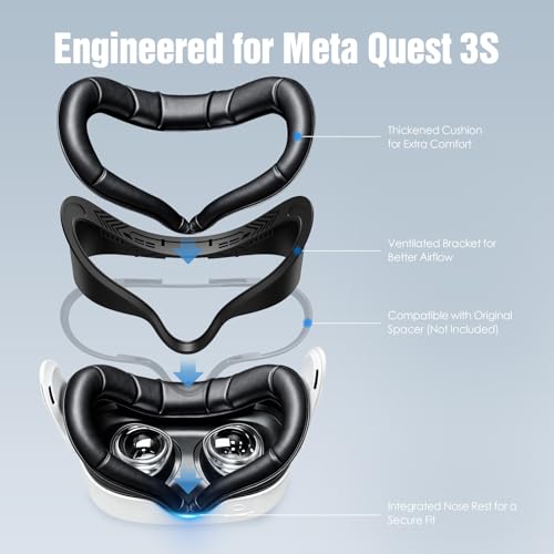 SUPERUS for Quest 3S Face Pad Cover Facial Interface, Soft PU Face Cushion Pad Compatible with Meta/Oculus Quest 3S Accessories, Fully Integrated Anti-Light Leakage Design (Not Fit Quest 3) - Image 2