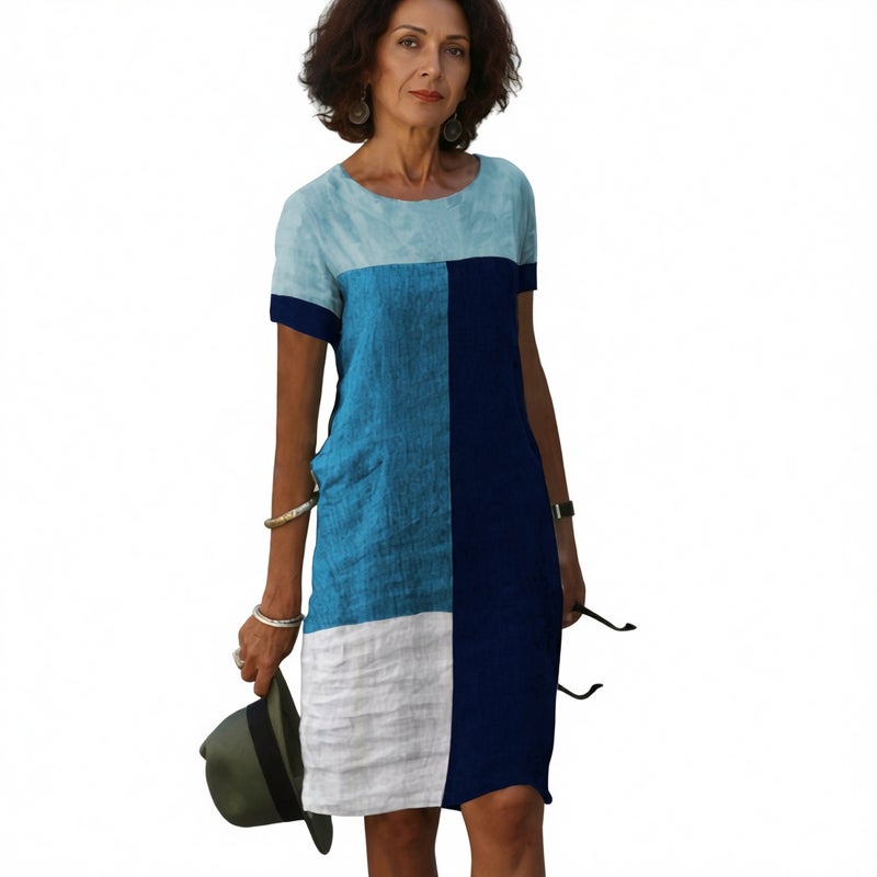 Women's Round Neck Short Sleeve Print Plaid Dress