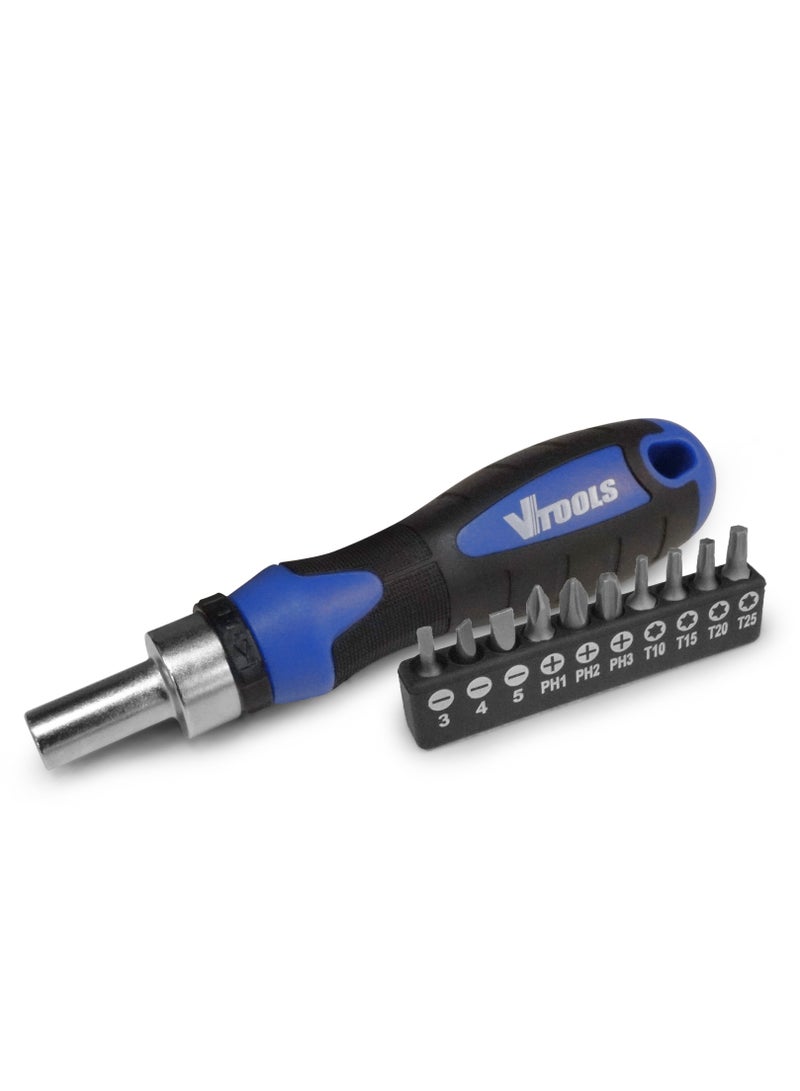 VTOOLS 11 PC Ratchet Screwdriver Set, 72-Tooth, High-Torque Reversible Mechanism - Image 1
