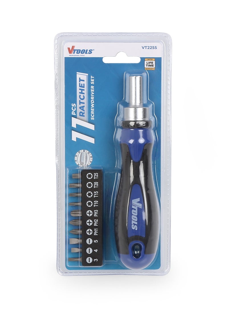 VTOOLS 11 PC Ratchet Screwdriver Set, 72-Tooth, High-Torque Reversible Mechanism - Image 2