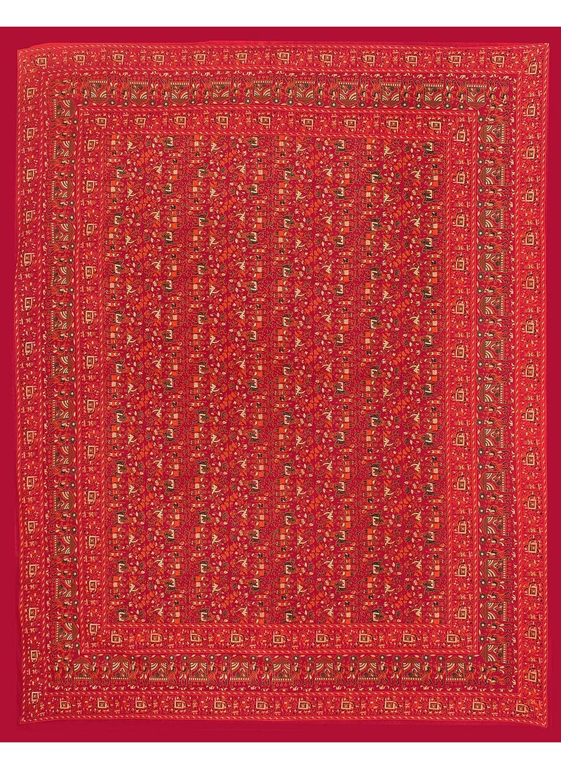 Queenie Queenie Brand 100% Cotton Comfort 144 TC Hand Block Print Rajasthani Jaipuri Traditional King Size Bedsheet for Double Bed with 2 Pillow Covers - Deep-Red King Size  - Image 4