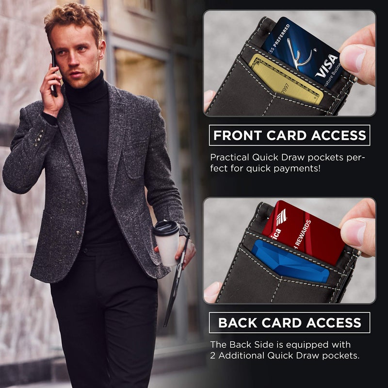 SERMAN BRANDS RFID Blocking Wallet Slim Bifold - Genuine Leather Minimalist Front Pocket Wallets for Men with Money Clip Gift (Charcoal Black) - Image 4