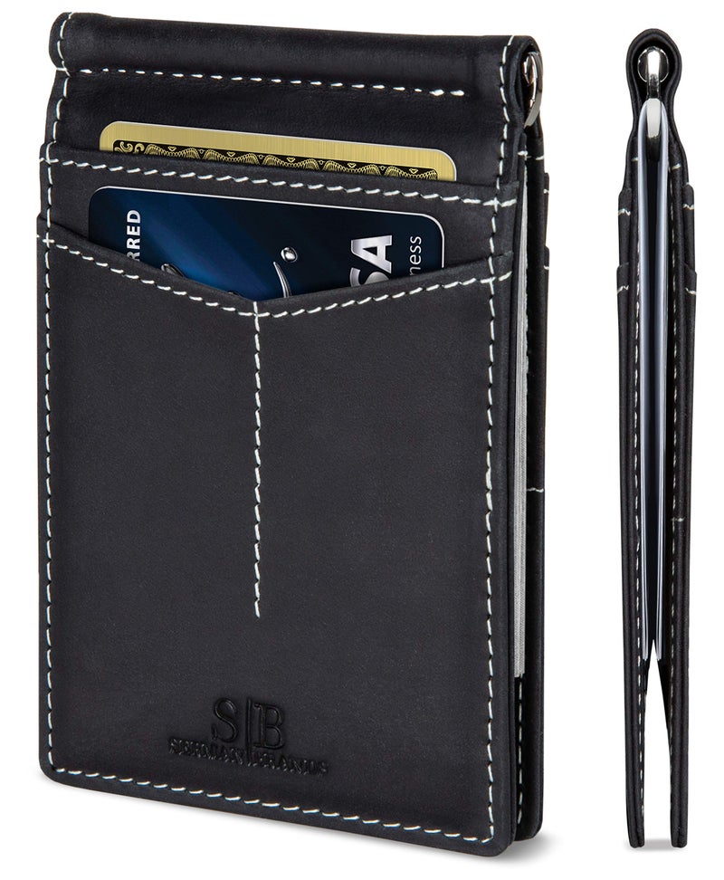 SERMAN BRANDS RFID Blocking Wallet Slim Bifold - Genuine Leather Minimalist Front Pocket Wallets for Men with Money Clip Gift (Charcoal Black) - Image 1
