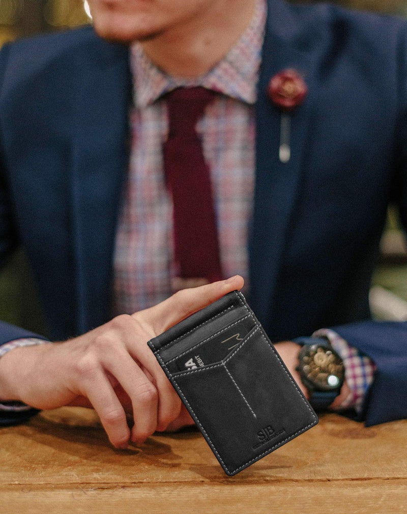 SERMAN BRANDS RFID Blocking Wallet Slim Bifold - Genuine Leather Minimalist Front Pocket Wallets for Men with Money Clip Gift (Charcoal Black) - Image 2