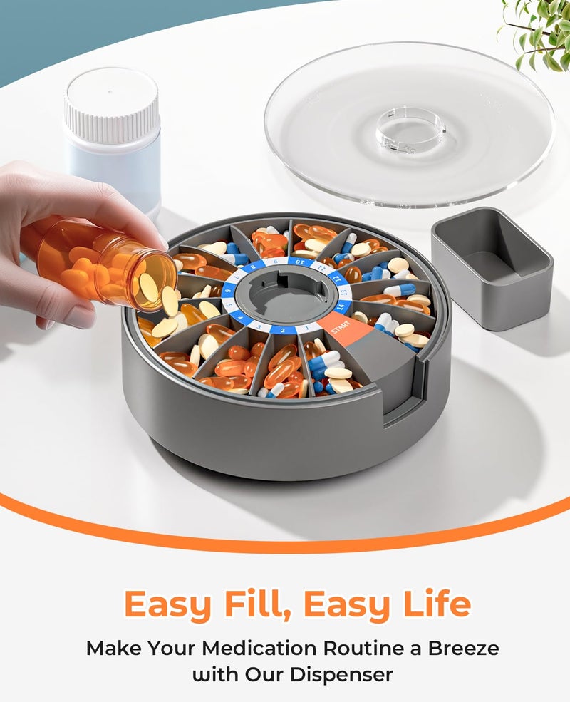 Daviky Pill Dispenser Daily, Large Pill Organizer with Wall-Mounted or Standing Use, 14 Days Pill Container, Push Button Design, Weekly Pill Box for Vitamin, Medicine,Supplement, Fish Oil(Gray) - Image 4