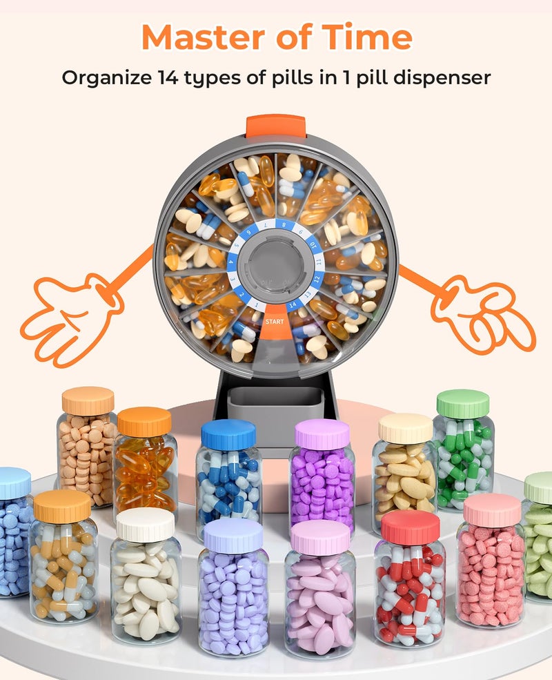Daviky Pill Dispenser Daily, Large Pill Organizer with Wall-Mounted or Standing Use, 14 Days Pill Container, Push Button Design, Weekly Pill Box for Vitamin, Medicine,Supplement, Fish Oil(Gray) - Image 5