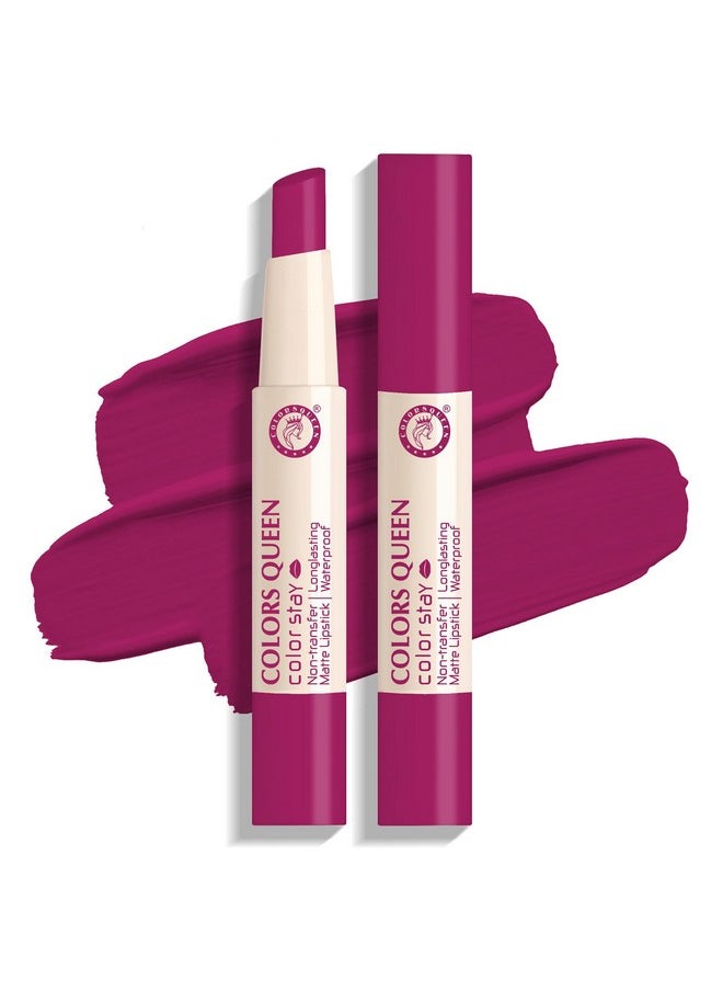 COLORS QUEEN Color Stay Matte Lipstick Highly Pigmented Ultra Matte Long Lasting Lipstick One Stroke Glide Hydrating Weightless Matte Finish Transferproof Lipstick For Women (Magenta)  - Image 1