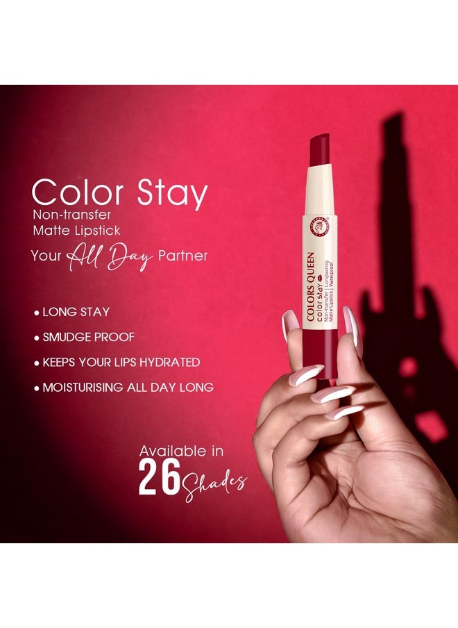 COLORS QUEEN Color Stay Matte Lipstick Highly Pigmented Ultra Matte Long Lasting Lipstick One Stroke Glide Hydrating Weightless Matte Finish Transferproof Lipstick For Women (Magenta)  - Image 4