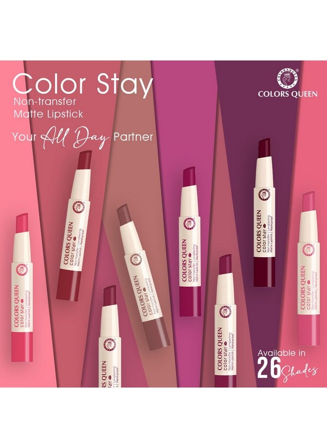 COLORS QUEEN Color Stay Matte Lipstick Highly Pigmented Ultra Matte Long Lasting Lipstick One Stroke Glide Hydrating Weightless Matte Finish Transferproof Lipstick For Women (Magenta)  - Image 5