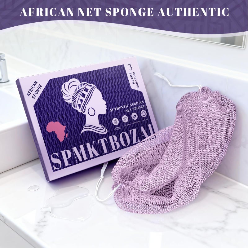 SPMKTBOZAI African Net Sponge Authentic, 3 Pieces African Exfoliating Sponge Real African Net, Shower Loofah Exfoliating Bath Sponge, Body Scrubber for Women and Men Daily Use Body Care - Image 3