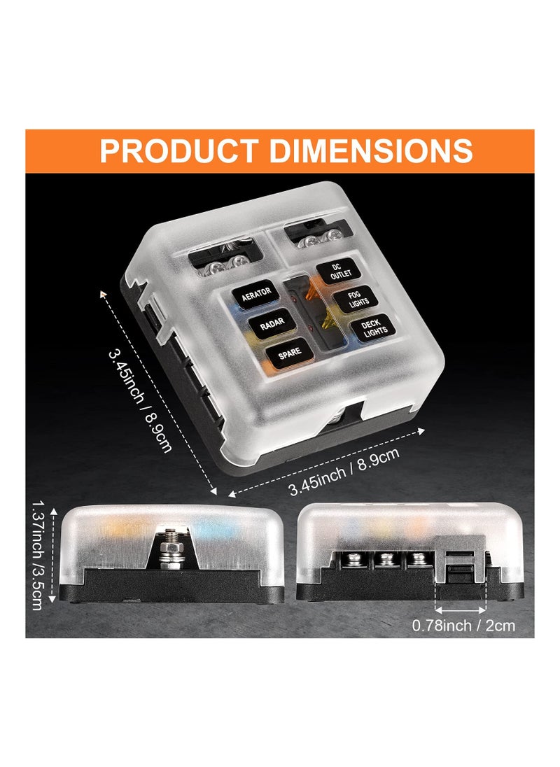 Generic - 6 Way Blade Fuse Block - 12V Waterproof Fuse Box Holder with LED Indicator, 6 Circuit Negative Bus for Automotive, Truck, Boat, Marine, RV, Van - Image 1