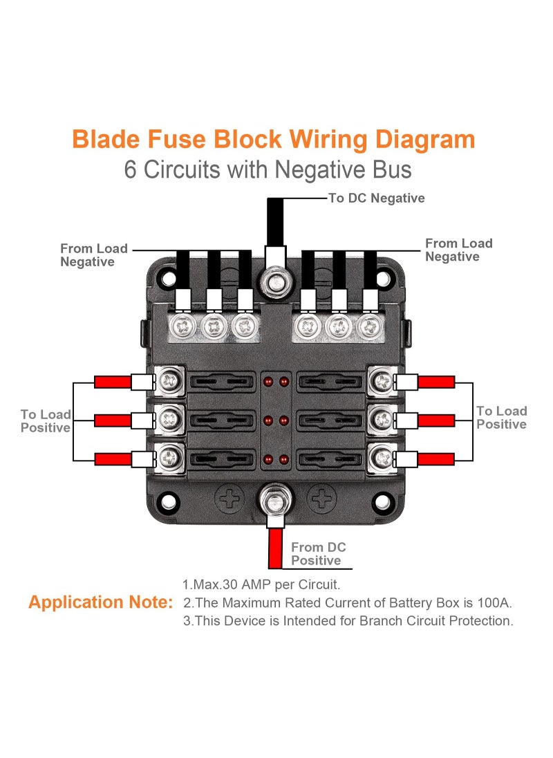 Generic - 6 Way Blade Fuse Block - 12V Waterproof Fuse Box Holder with LED Indicator, 6 Circuit Negative Bus for Automotive, Truck, Boat, Marine, RV, Van - Image 1