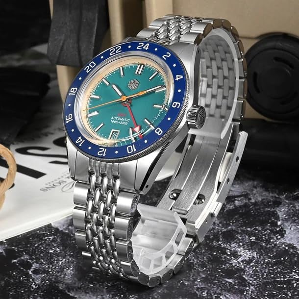 TACTICAL FROG San Martin Dive Watches for Men NH34 Movement GMT Watch Mechanical SN0116 Sapphire Mirror Full Luminous 10ATM Waterproof Wristwatch, 39.5MM Stainless Steel - Image 2