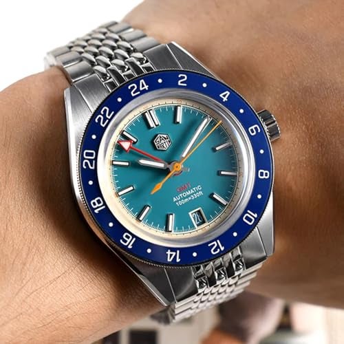 TACTICAL FROG San Martin Dive Watches for Men NH34 Movement GMT Watch Mechanical SN0116 Sapphire Mirror Full Luminous 10ATM Waterproof Wristwatch, 39.5MM Stainless Steel - Image 3