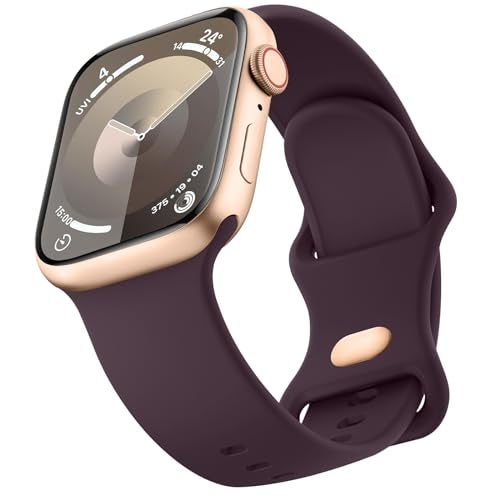 Mugust Sport Bands Compatible with Apple Watch Band 41mm 40mm 38mm, Soft Silicone Correa Wristband Replacement Strap Compatible for Apple Watch SE2 SE Series 9 8 7 6 5 4 3 Women Men, Dark Cherry, - Image 1