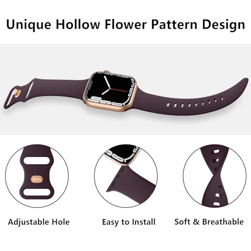 Mugust Sport Bands Compatible with Apple Watch Band 41mm 40mm 38mm, Soft Silicone Correa Wristband Replacement Strap Compatible for Apple Watch SE2 SE Series 9 8 7 6 5 4 3 Women Men, Dark Cherry, - Image 3