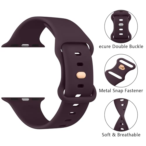 Mugust Sport Bands Compatible with Apple Watch Band 41mm 40mm 38mm, Soft Silicone Correa Wristband Replacement Strap Compatible for Apple Watch SE2 SE Series 9 8 7 6 5 4 3 Women Men, Dark Cherry, - Image 4