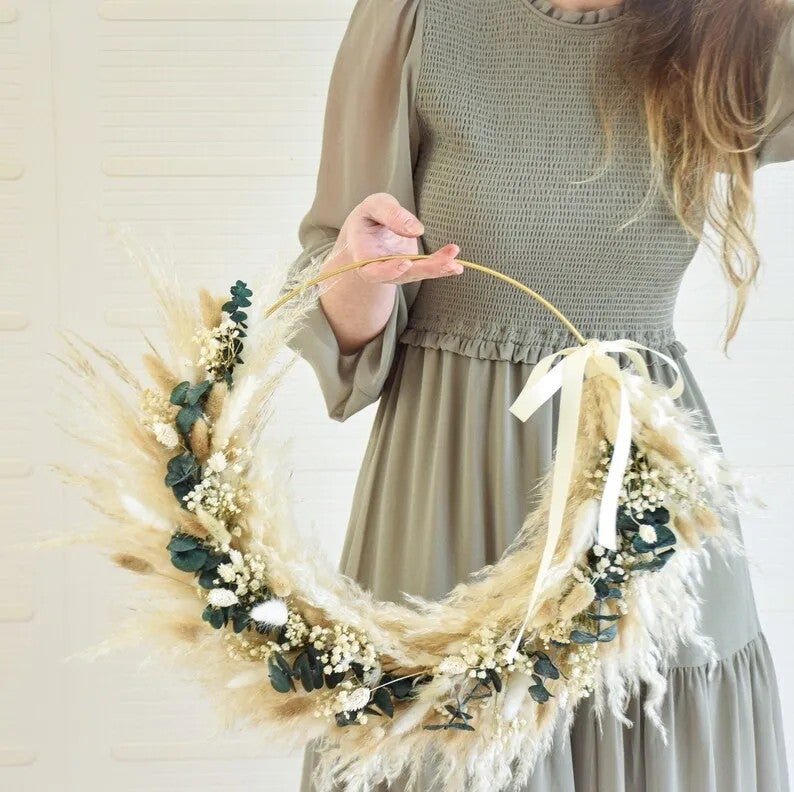 Bluejw Real Dried Flower Wreath Garland - Natural Preserved Plants for Home Door Decor, Christmas & Valentine's Day - Image 3