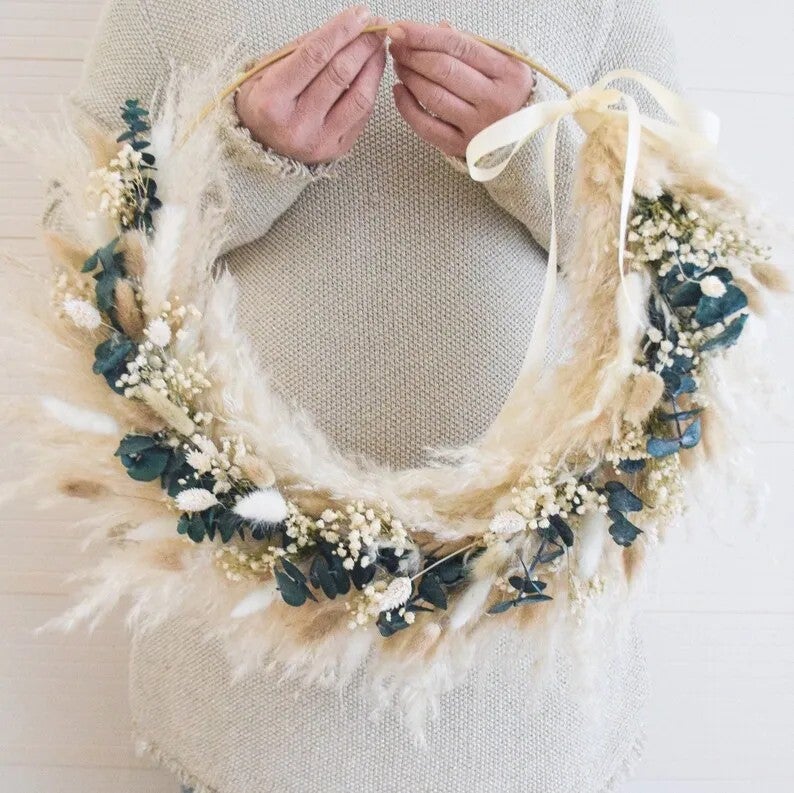 Bluejw Real Dried Flower Wreath Garland - Natural Preserved Plants for Home Door Decor, Christmas & Valentine's Day - Image 1