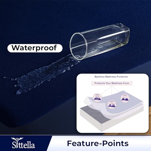 SITTELLA®78 x 60 Inches (6.5 × 5 feet) 100% Waterproof Premium Cotton Mattress Protector | Hypoallergenic, Breathable & Ultra-Soft Fitted Bed Protector Queen Size- Navy Blue - Image 4