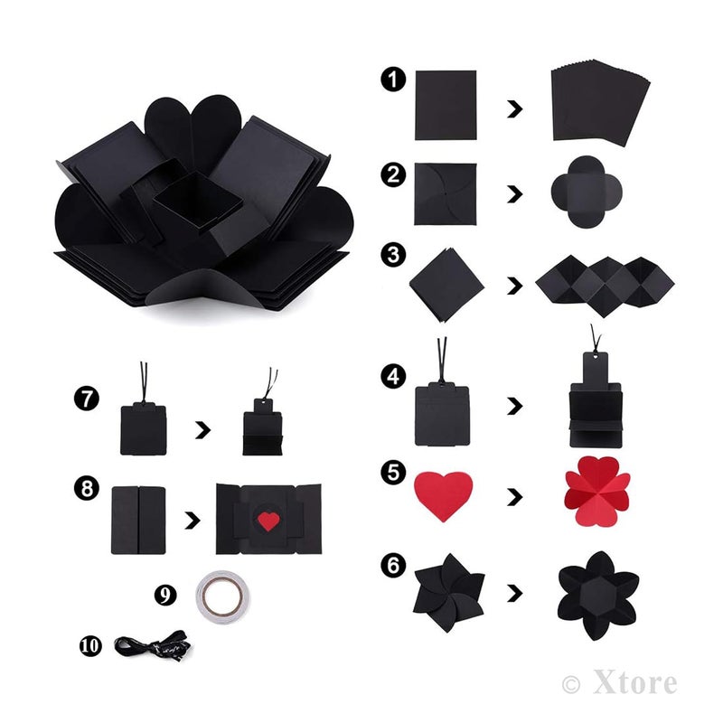 XTORE صندوق هدايا مفاجأة ألبوم الصور | صندوق هدايا عيد الميلاد (عبوة من 10، لون أسود) - Image 3