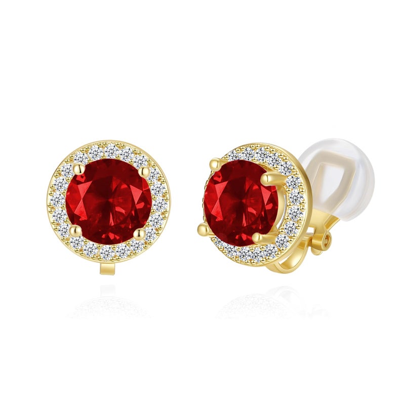 YOQUCOL 8MM Red Cubic Zirconia Crystal Clip On Stud Earrings Round Non Pierced Earrings For Women - Image 1