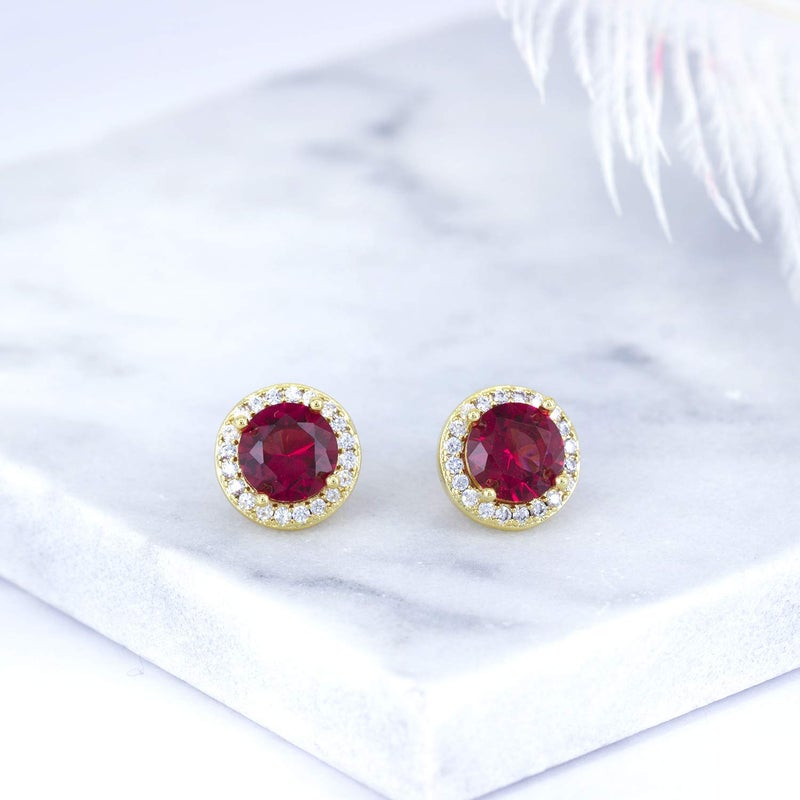 YOQUCOL 8MM Red Cubic Zirconia Crystal Clip On Stud Earrings Round Non Pierced Earrings For Women - Image 3