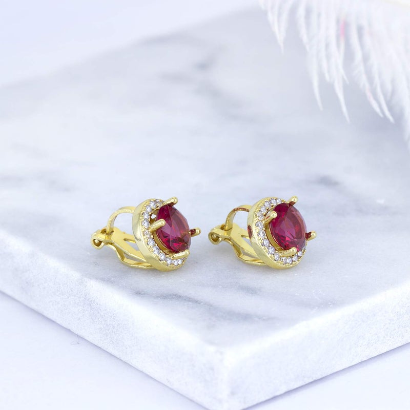 YOQUCOL 8MM Red Cubic Zirconia Crystal Clip On Stud Earrings Round Non Pierced Earrings For Women - Image 4