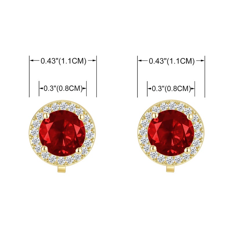 YOQUCOL 8MM Red Cubic Zirconia Crystal Clip On Stud Earrings Round Non Pierced Earrings For Women - Image 2