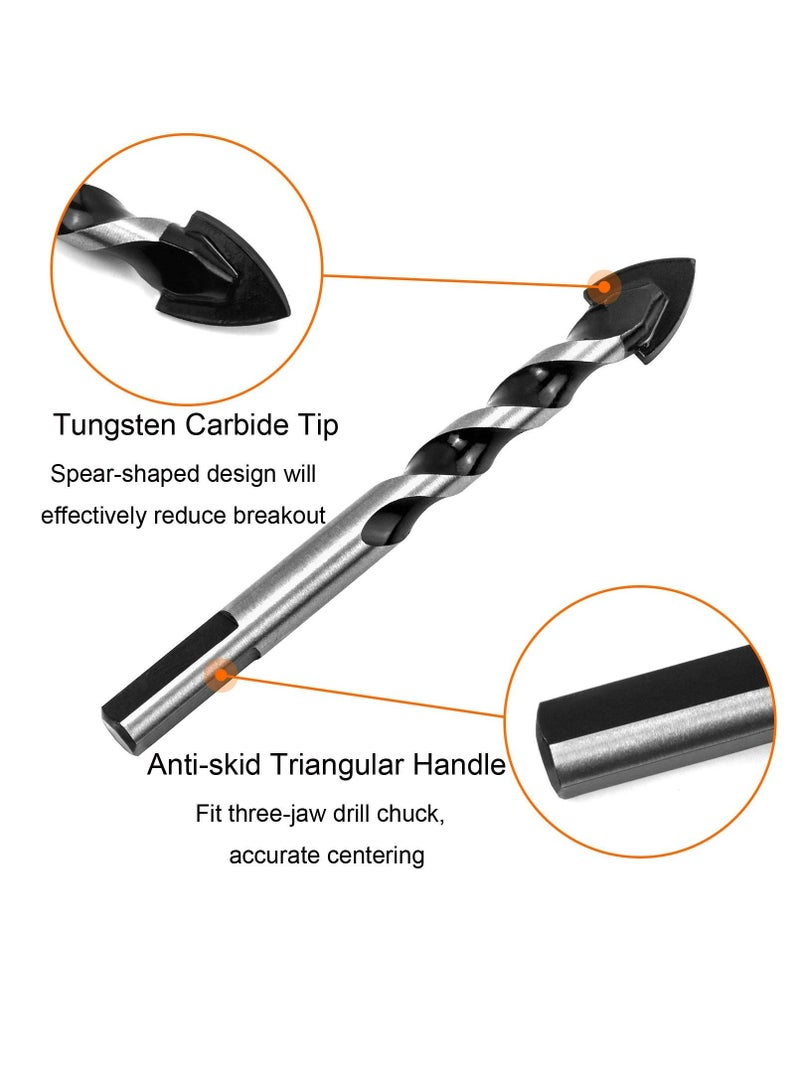 5 Pcs Set (6, 6, 8, 10, 12mm) Multi-Material Drill Bit Set for Tile,Concrete, Brick, Glass, Plastic and Wood Tungsten Carbide Tip Best for Wall Mirror and Ceramic Tile on Concrete and Brick Wall