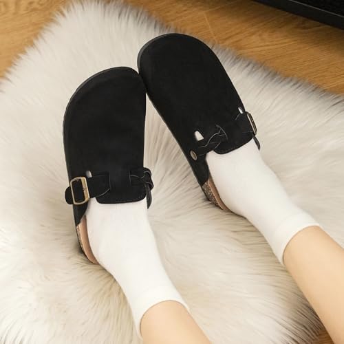 DDXYYDS أحذية كلوغ نسائية من ديديكس واي واي دي إس، أحذية مريحة من الجلد للرجال مع نعل من الفلين ودعم للقوس وإبزيم قابل للتعديل باللون الأسود - Image 4