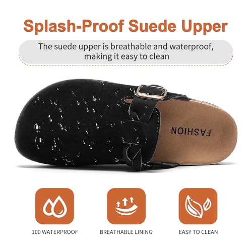 DDXYYDS أحذية كلوغ نسائية من ديديكس واي واي دي إس، أحذية مريحة من الجلد للرجال مع نعل من الفلين ودعم للقوس وإبزيم قابل للتعديل باللون الأسود - Image 3