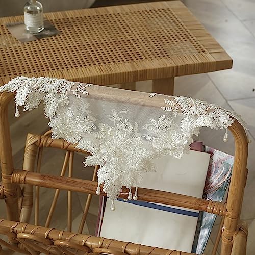VIRFONOR Handmade Embroidery Beaded lace Doilies - Home Decor Mat for Coffee Table, Ornaments, Flower Pot, Home, Wedding Decoration, (23.6’’x23.6’’, Beige) - Image 3