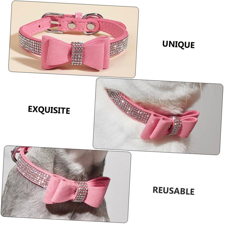 Rhinestone Dog Collar Set Sparkling Pet Bowknot Heavy Duty For Small Medium Dog - Image 4