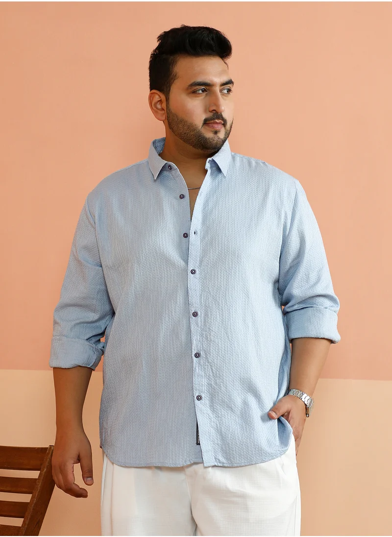 Instafab Plus Instafab Plus Men's Powder Blue Hive-Tactile Shirt For Casual Wear | Spread Collar | Long Cuffed Sleeves | Button Closure | Plus Size Shirt Crafted With Comfort Fit For Everyday Wear