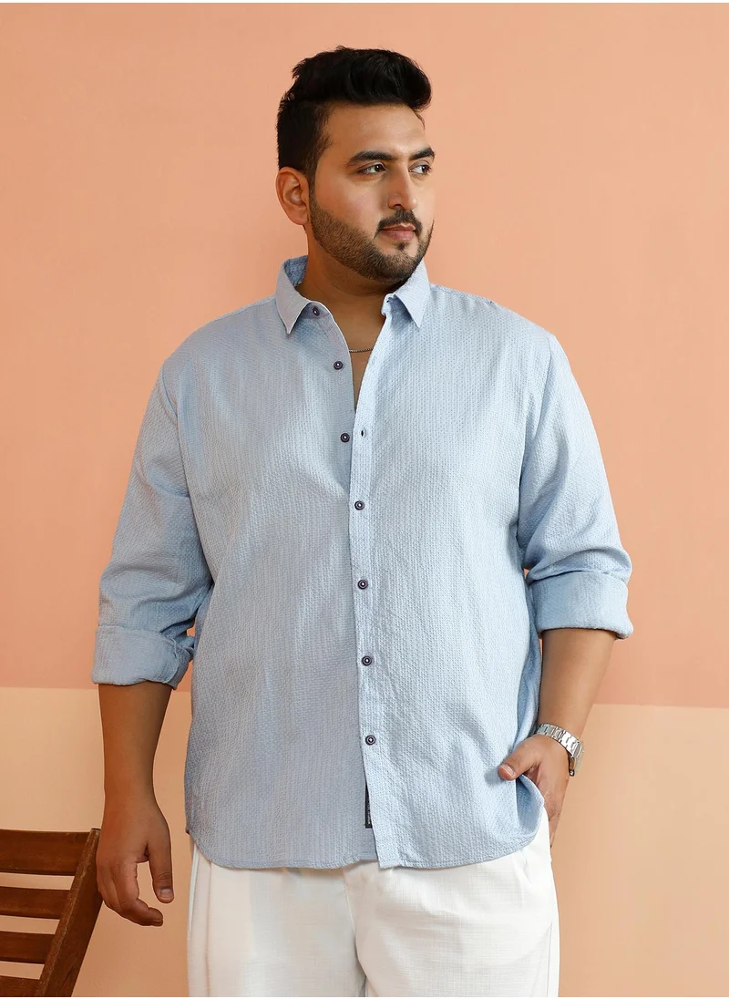 انستافاب بلس Instafab Plus Men's Powder Blue Hive-Tactile Shirt For Casual Wear | Spread Collar | Long Cuffed Sleeves | Button Closure | Plus Size Shirt Crafted With Comfort Fit For Everyday Wear
