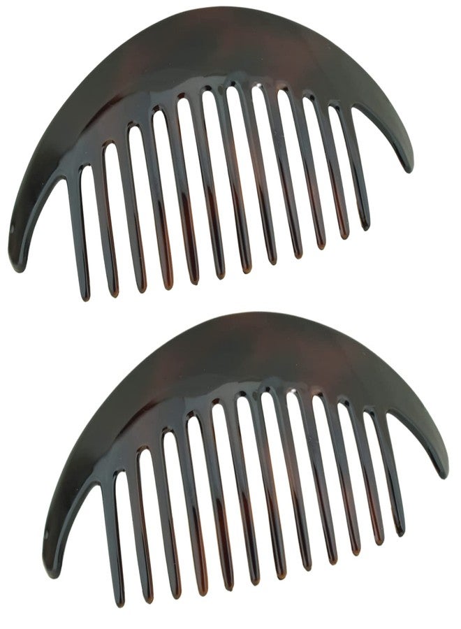 Parcelona French Alice Tortoise Shell Brown Large 3 3/4" Set of 2 Celluloid Acetate Flexible Strong Hold Interlocking No Slip 12 Teeth Side Hair Comb for Women and Girls, Made in France - Image 1