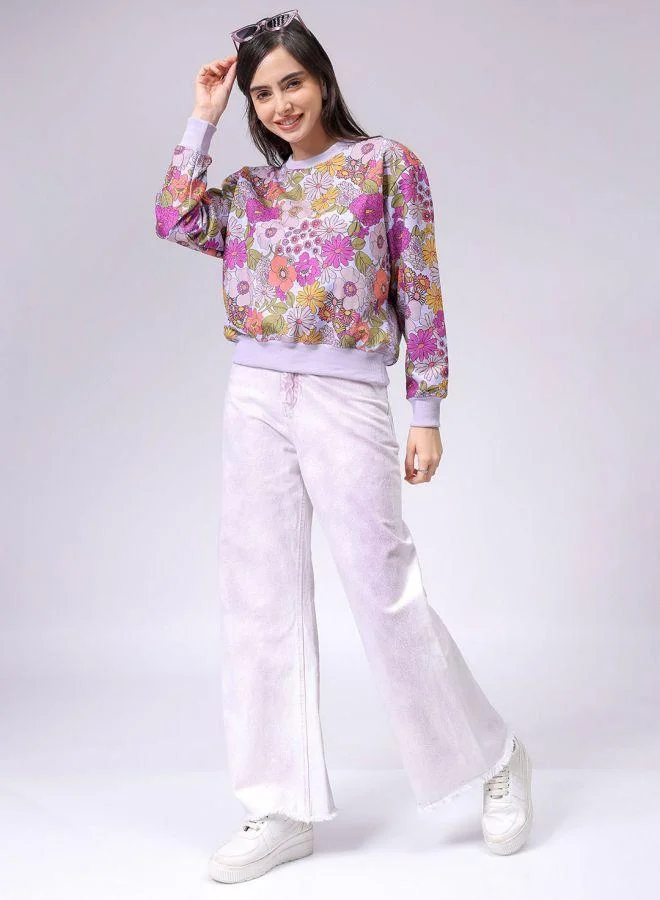 Freehand  Women Relaxed Fit Floral Printed Crew Neck Long Sleeve Crewneck Sweatshirt for Women | Best Price UAE