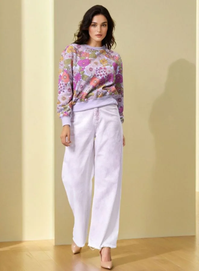 Freehand  Women Relaxed Fit Floral Printed Crew Neck Long Sleeve Crewneck Sweatshirt for Women | Best Price UAE