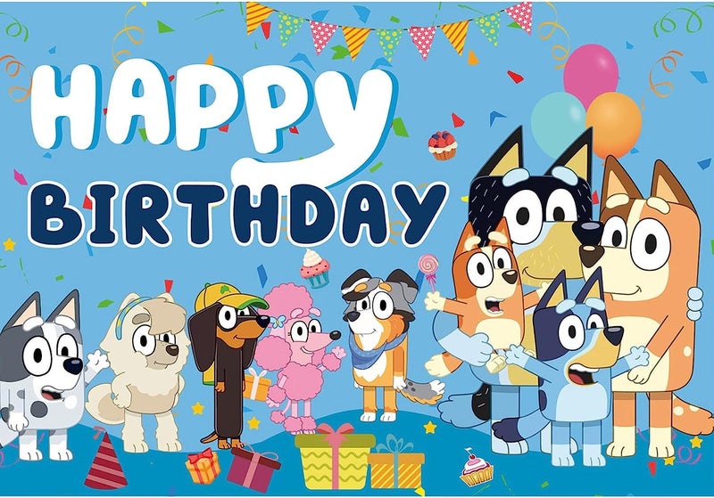 PYEBE Birthday Backdrop for Dog Party Decorations Happy Birthday Photo Backgroud for Blue Dog Birthday Party Supplies Girls Boys Kids Happy Birthday Banners 591x361 Ft - Image 1