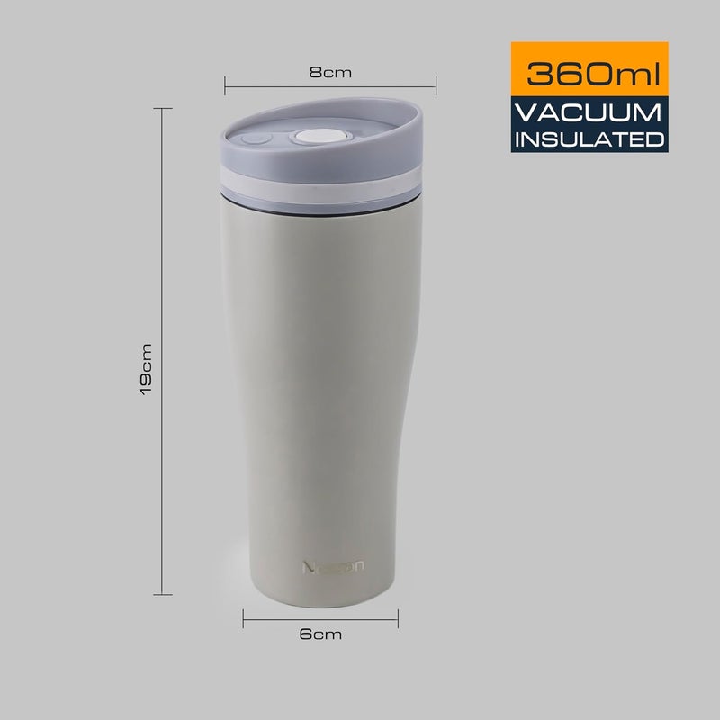 Nessan Insulated Stainless Steel Vacuum Mug, 360ml - Your Perfect Portable Thermal Tumbler for Hot and Cold Beverages Anywhere: Home, Gym, Outdoors, Office, and School - Beige - Image 2