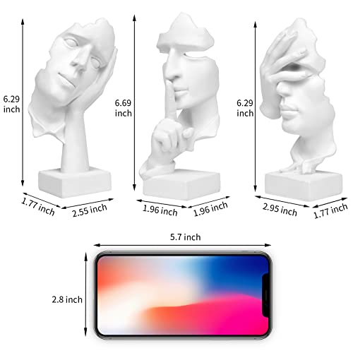 prosfalt 3 Pcs Thinker Statue, Silence is Gold Abstract Art Figurine, No Hear No See No Speak Modern Home Resin Sculptures Decorative Objects Decor for Home Office Bookshelf Desktop(White), A-41 - Image 5