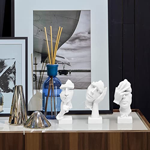 prosfalt 3 Pcs Thinker Statue, Silence is Gold Abstract Art Figurine, No Hear No See No Speak Modern Home Resin Sculptures Decorative Objects Decor for Home Office Bookshelf Desktop(White), A-41 - Image 3