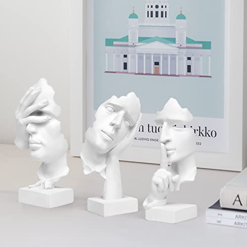 prosfalt 3 Pcs Thinker Statue, Silence is Gold Abstract Art Figurine, No Hear No See No Speak Modern Home Resin Sculptures Decorative Objects Decor for Home Office Bookshelf Desktop(White), A-41 - Image 4