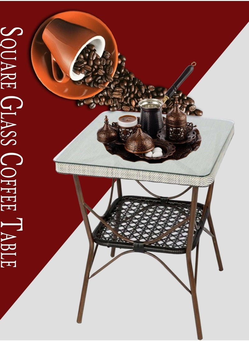 Living - Garden table outdoor glass rattan garden furniture 70*70*75cm - Image 1