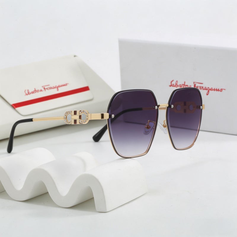 Ferragamo Gradient Grey Sunglasses,Rimless Cut-Out with Crystal Detail,Metal Frame Shades for Women Daily Casual Party Travel - Image 3