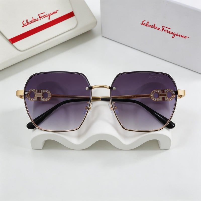 Ferragamo Gradient Grey Sunglasses,Rimless Cut-Out with Crystal Detail,Metal Frame Shades for Women Daily Casual Party Travel - Image 2