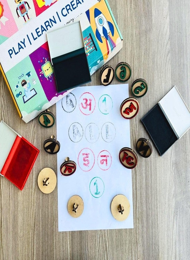 Ansoz All-in-One Educational Stamp | English, Hindi Swar, Vyanjan & 0-9 Number Stamp Kit for Kids - Image 1